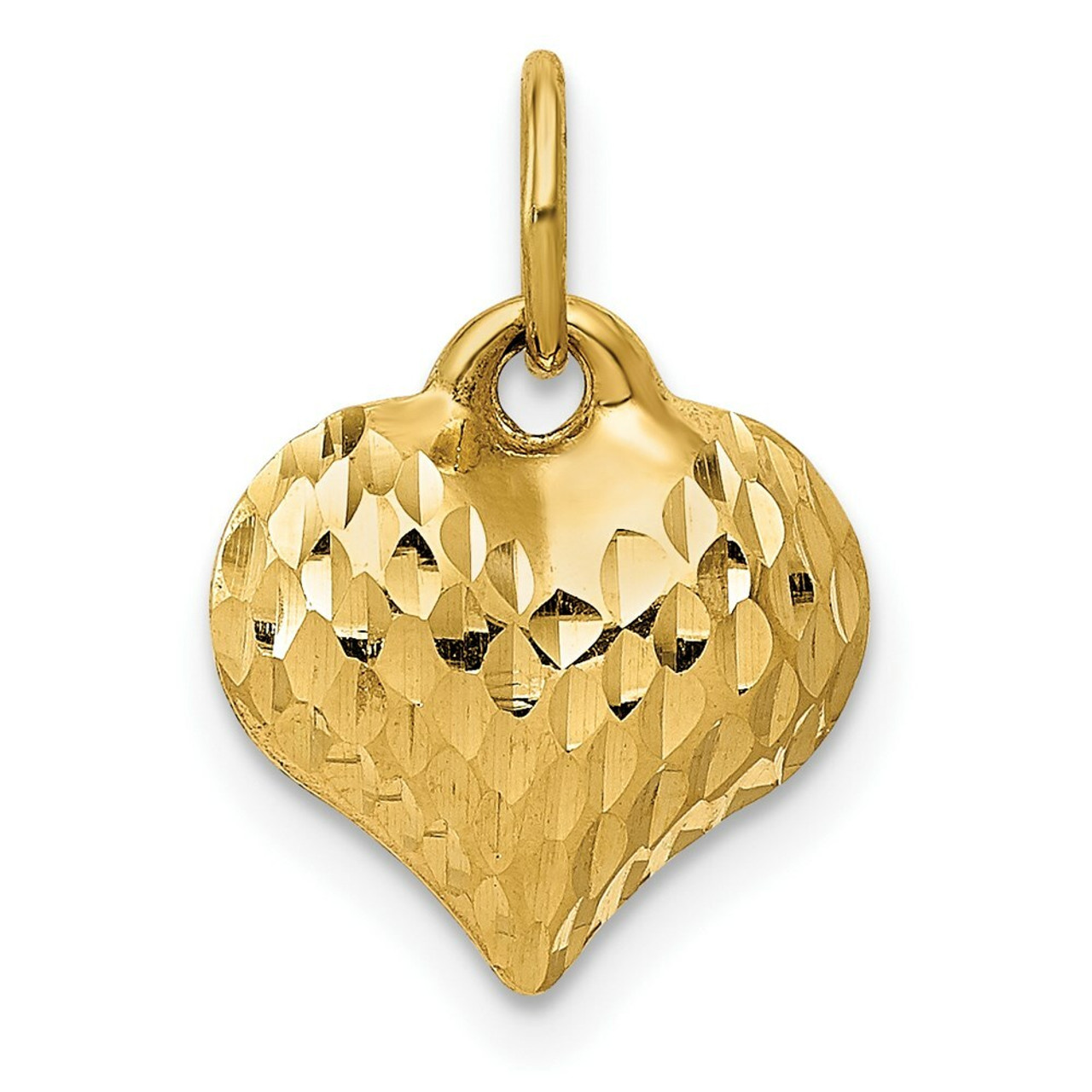 14K Yellow Gold Diamond-cut Puffed Heart Charm - (A84-638)