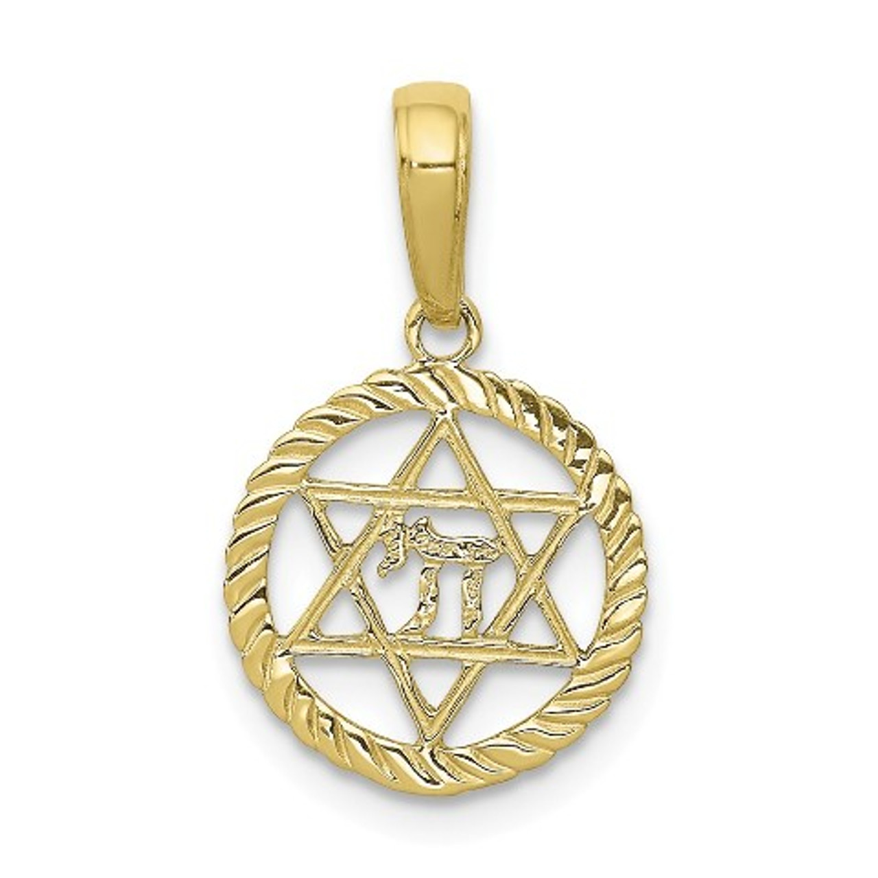 10K Yellow Gold Star of David and Chi In Circle Pendant - (A88-332)