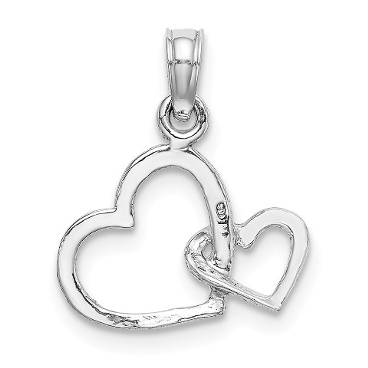 10K White Gold Polished Intertwined Double Heart Pendant - (A88