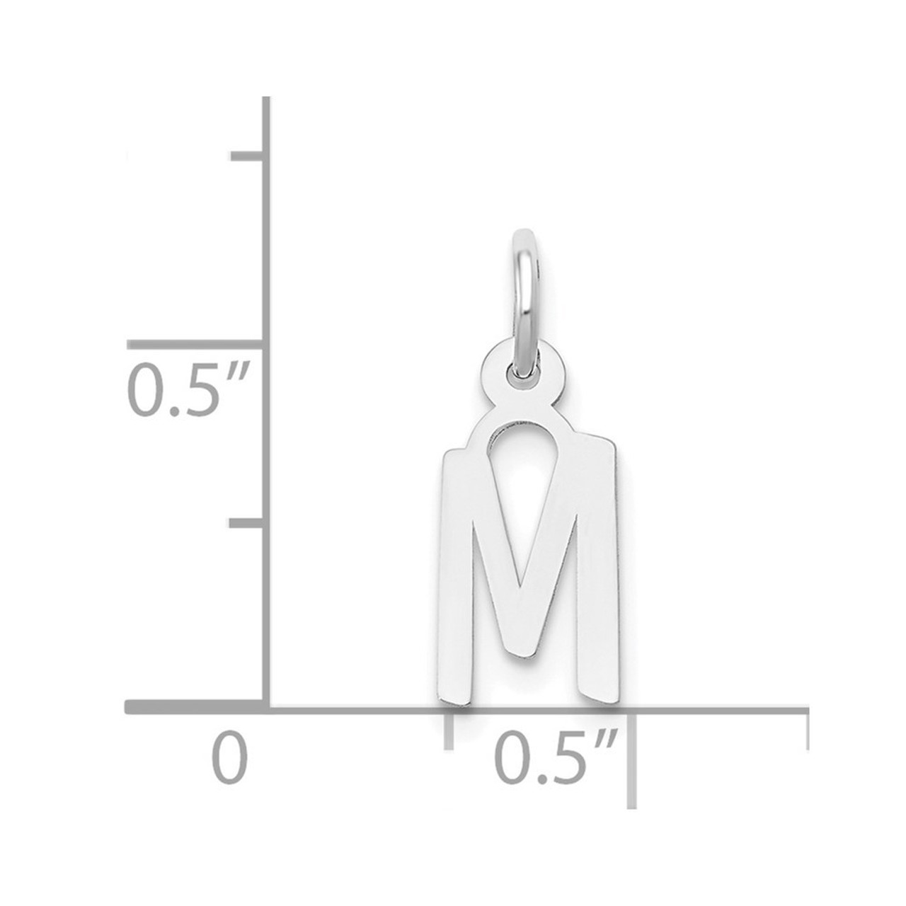 14K White Gold Small Slanted Block Initial Letter M Charm Pendant - (B13-207)