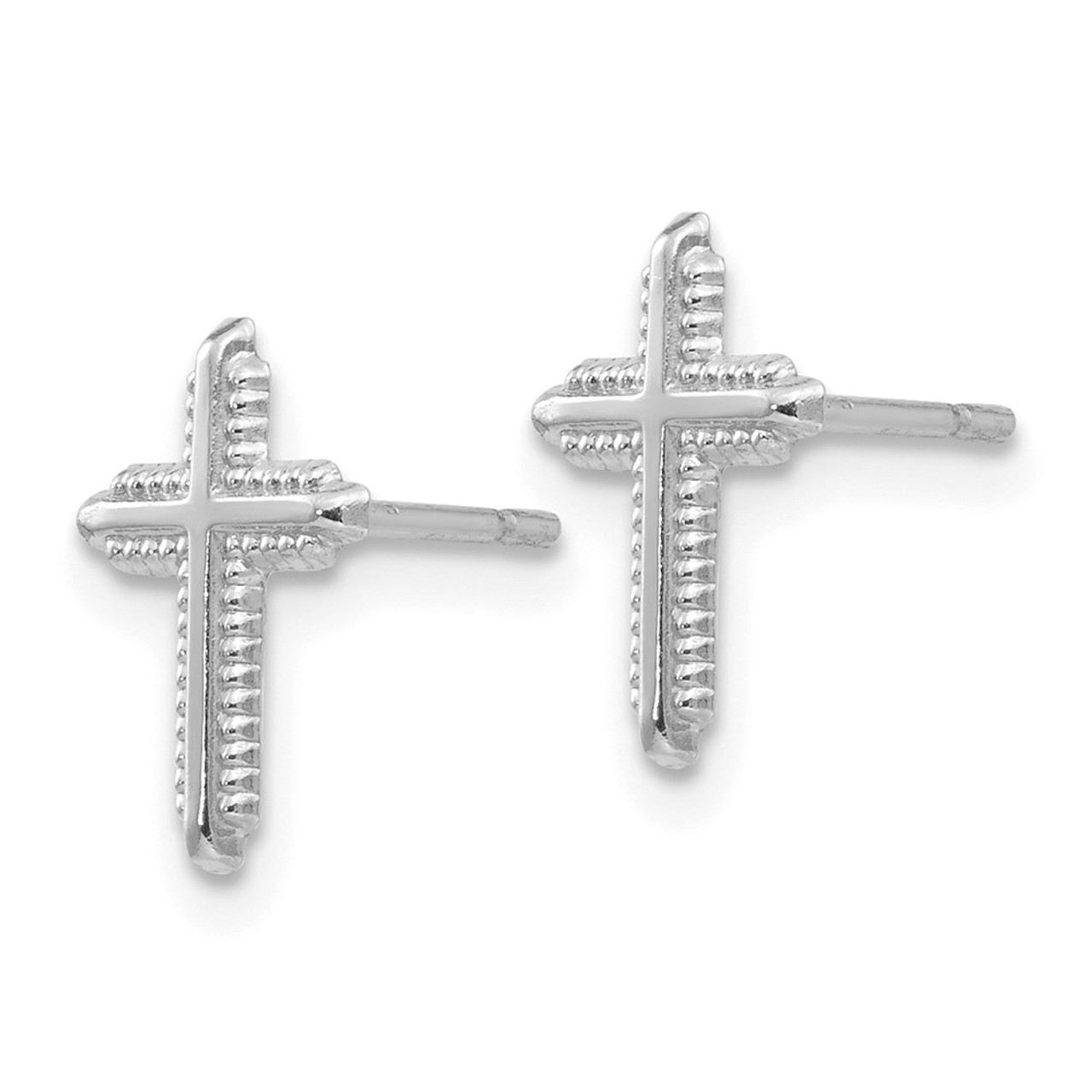 14K White Gold Polished Cross Post Earrings - (B43-973)