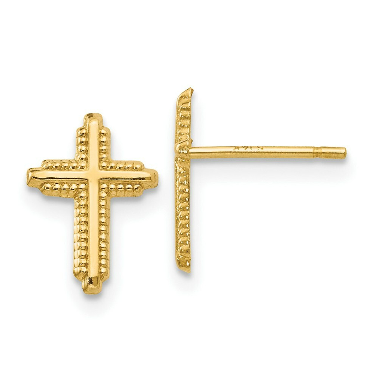 14K Yellow Gold Yellow Gold Polished Cross Post Earrings - (B44-716)