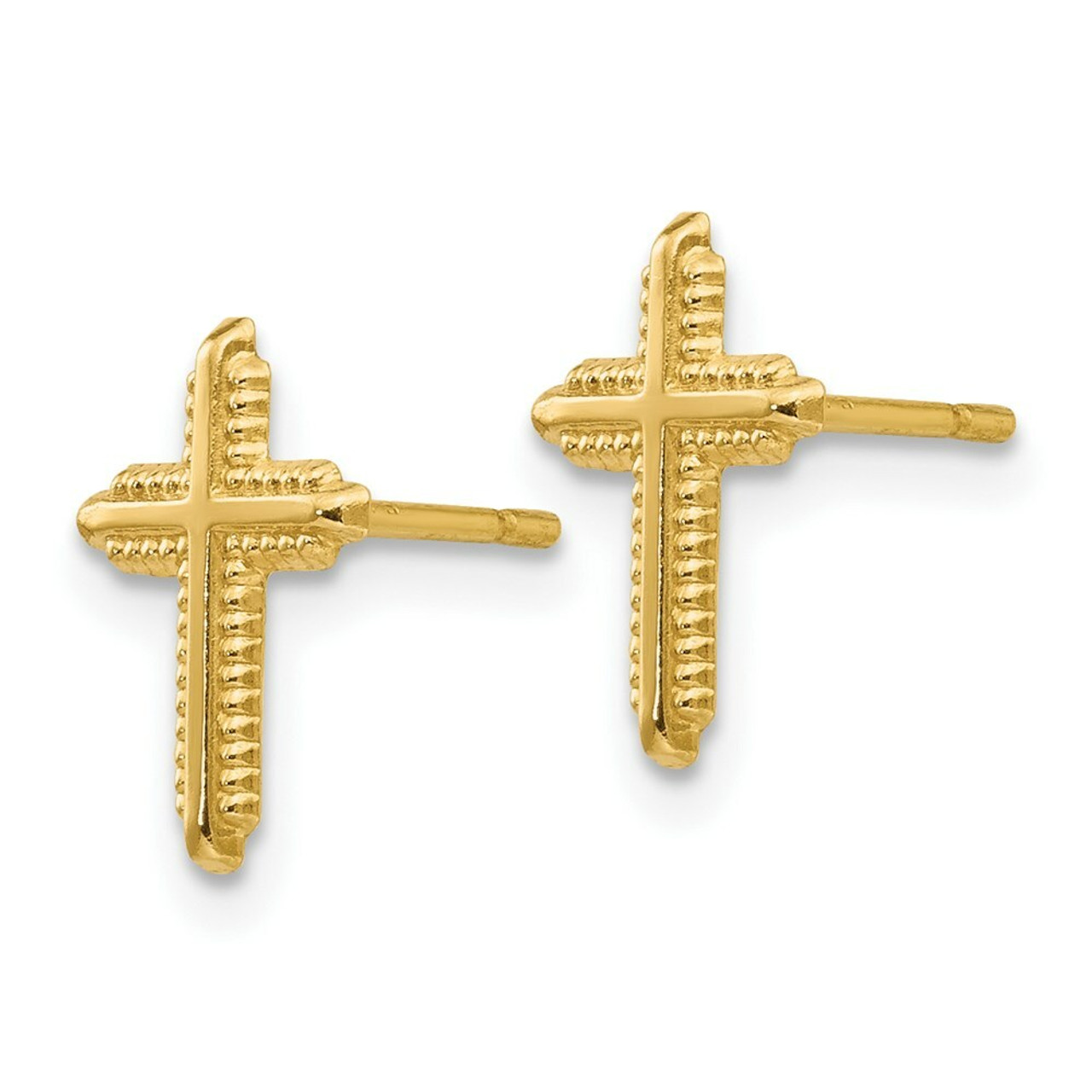14K Yellow Gold Yellow Gold Polished Cross Post Earrings - (B44-716)