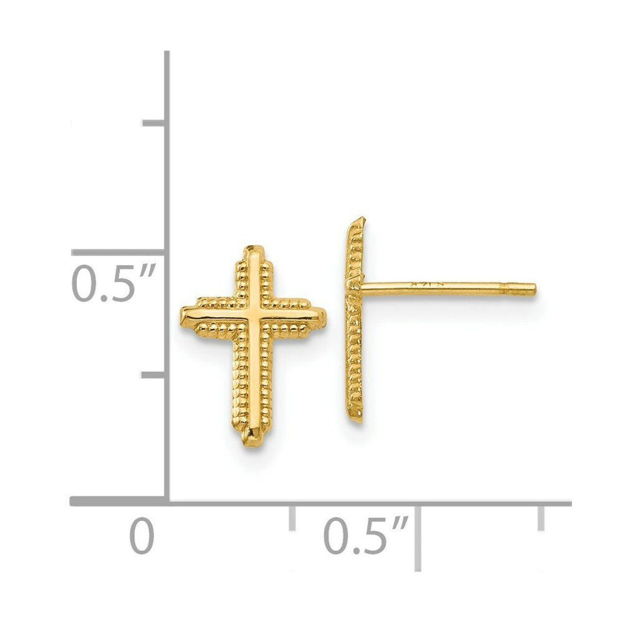 14K Yellow Gold Yellow Gold Polished Cross Post Earrings - (B44-716)