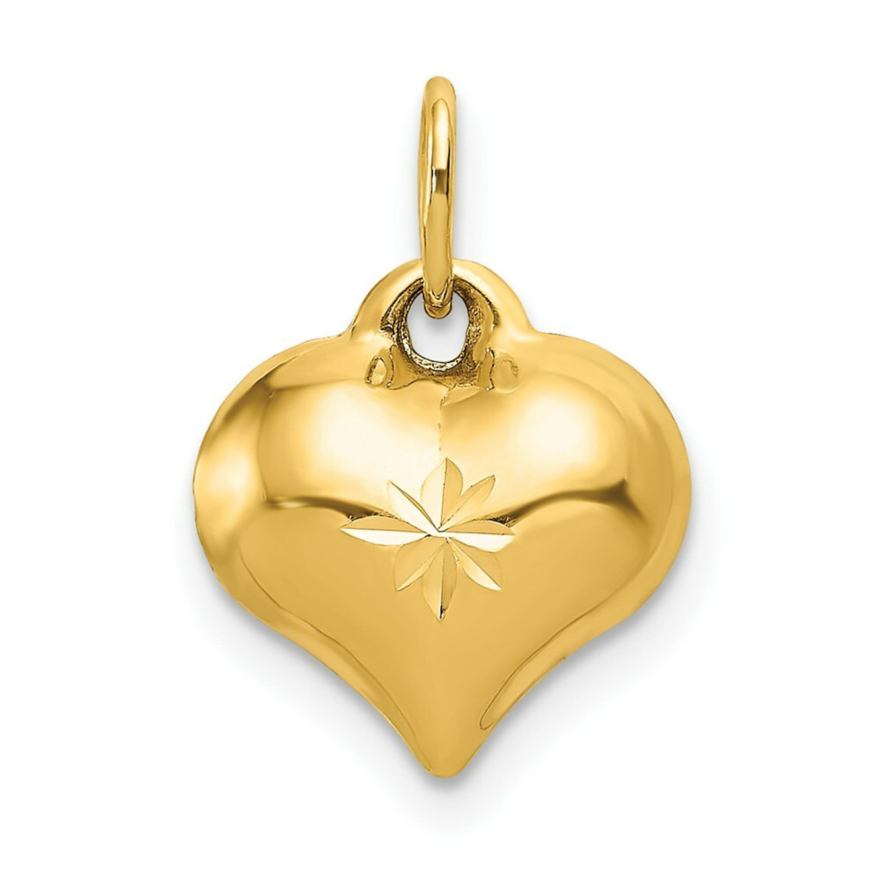 14K Yellow Gold Puffed Diamond-cut Heart Charm - (A83-423)
