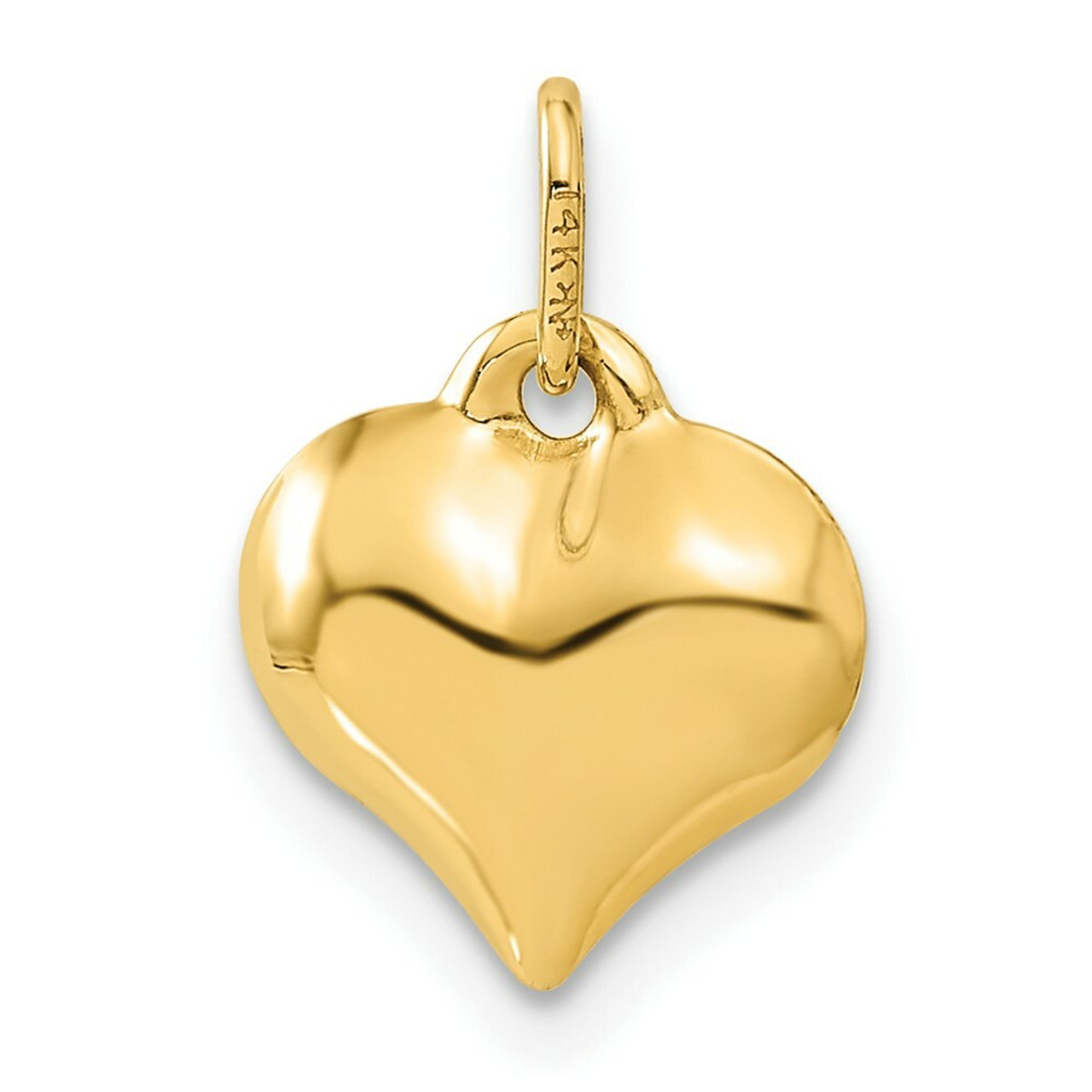 14K Yellow Gold Puffed Diamond-cut Heart Charm - (A83-423)