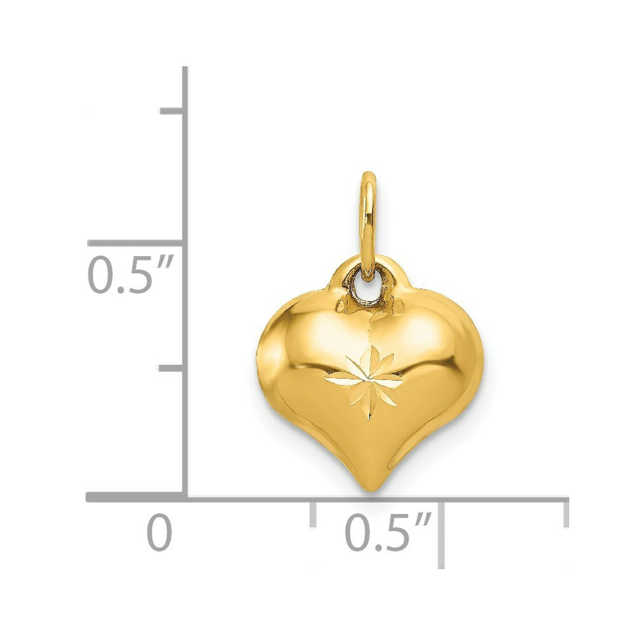 14K Yellow Gold Puffed Diamond-cut Heart Charm - (A83-423)