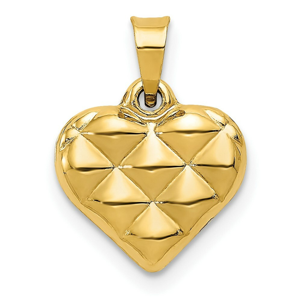 14K Yellow Gold Quilted Puffed Heart Charm - (A84-233)