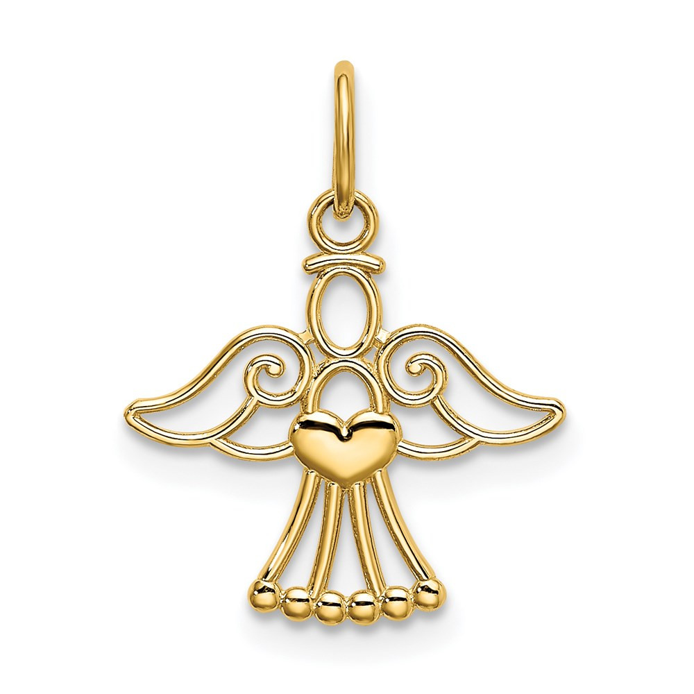 14K Yellow Gold Polished Small Angel with Heart Pendant - (A85-923)