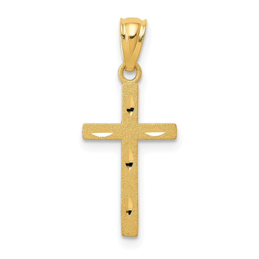 14K Yellow Gold Satin & Diamond-cut Cross Pendant - (A86-483