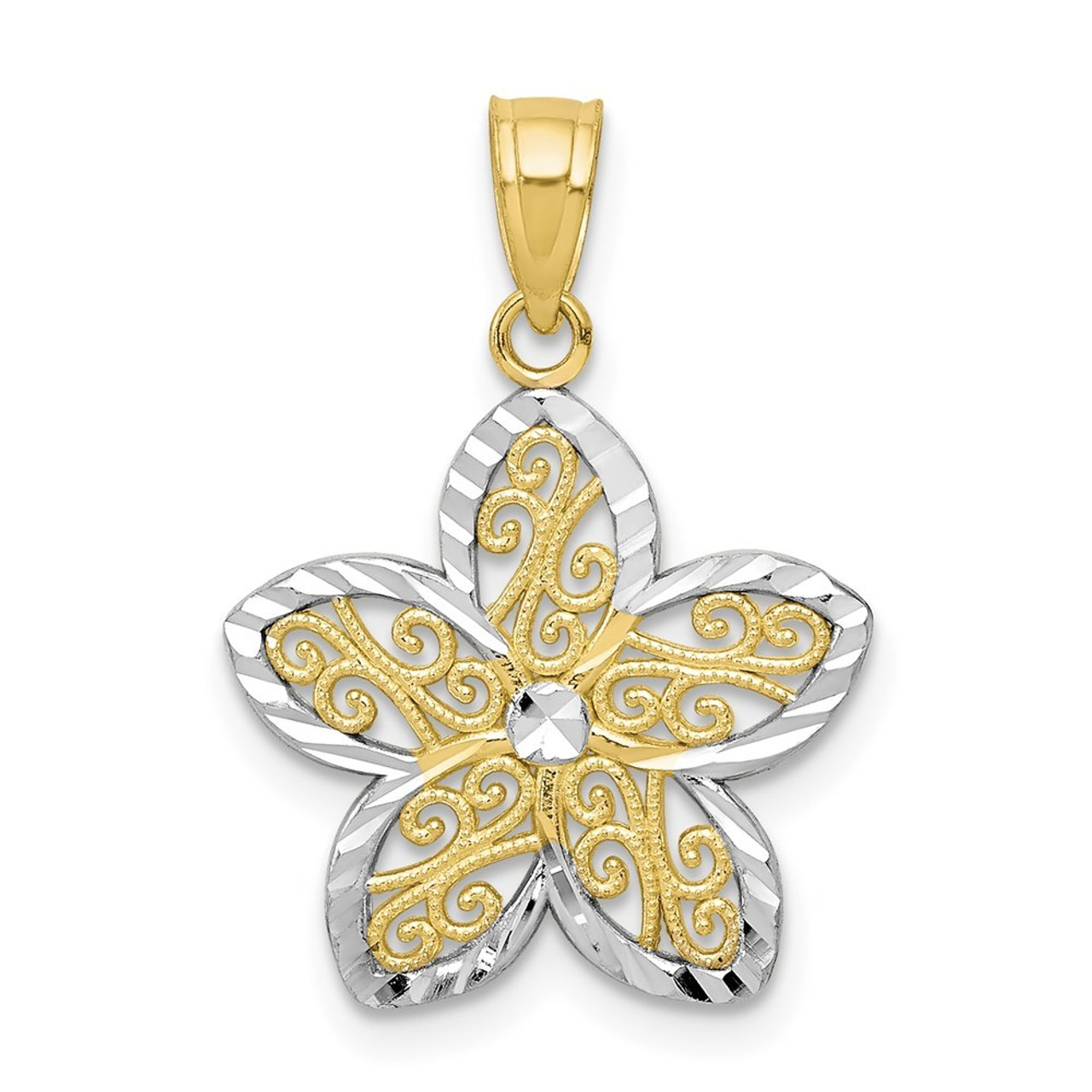 10K Yellow Gold & Rhodium Filigree Flower Charm - (A86-712)