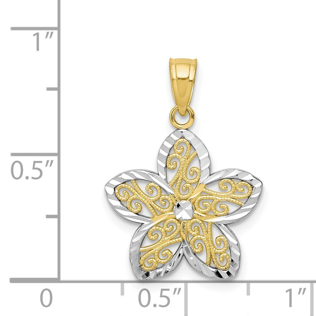 10K Yellow Gold & Rhodium Filigree Flower Charm - (A86-712)