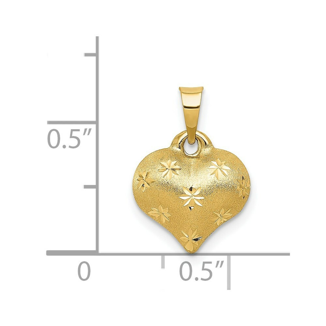 14K Yellow Gold Satin & Diamond-cut Puffed Heart Pendant - (A87