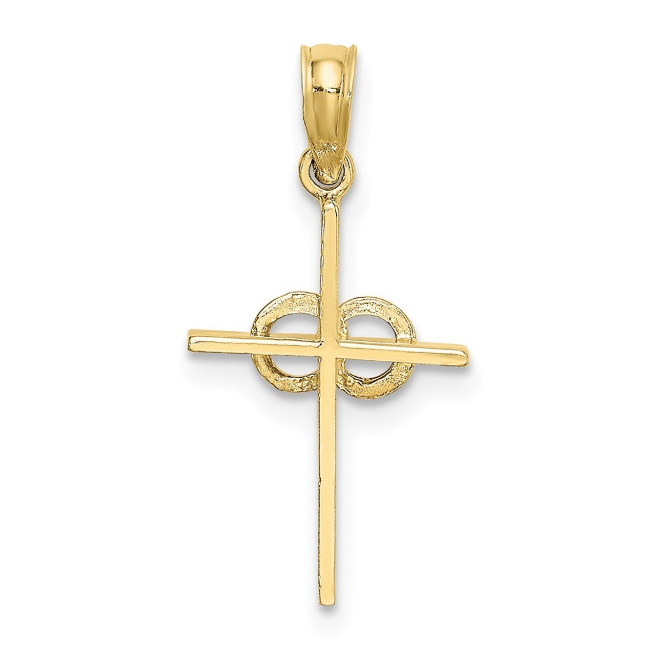10K Yellow Gold Polished Infinity Circles Cross Charm Pendant - (A89-159)
