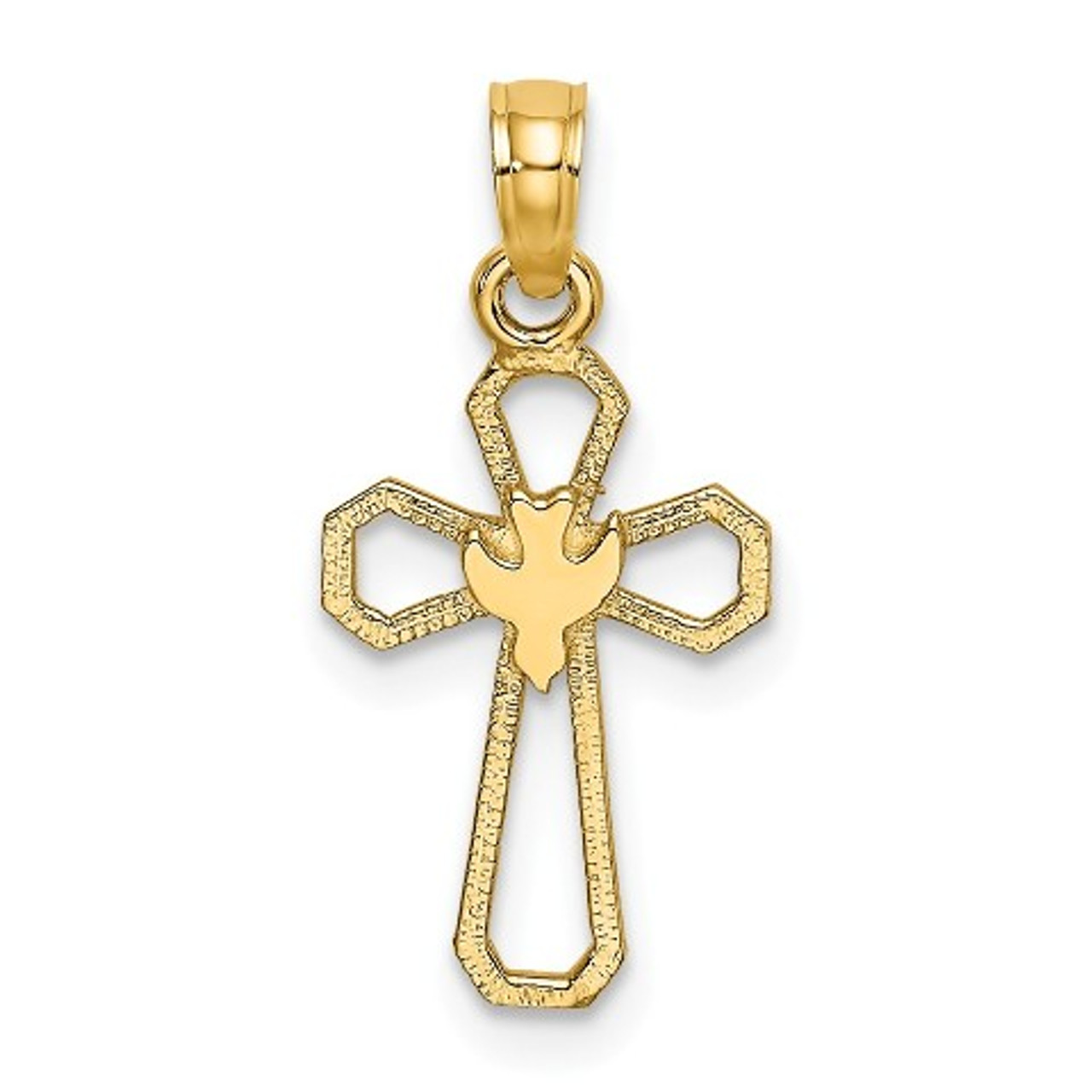 14K Yellow Gold Cutout Cross With Dove Charm Pendant - (A93-411) 14K Yellow Gold Cutout Cross With Dove Charm Pendant - (A93-411)