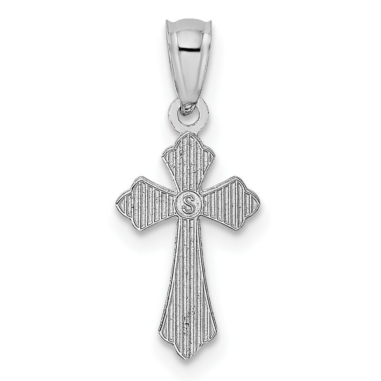 14K White Gold Budded Cross Charm - (A98-256)