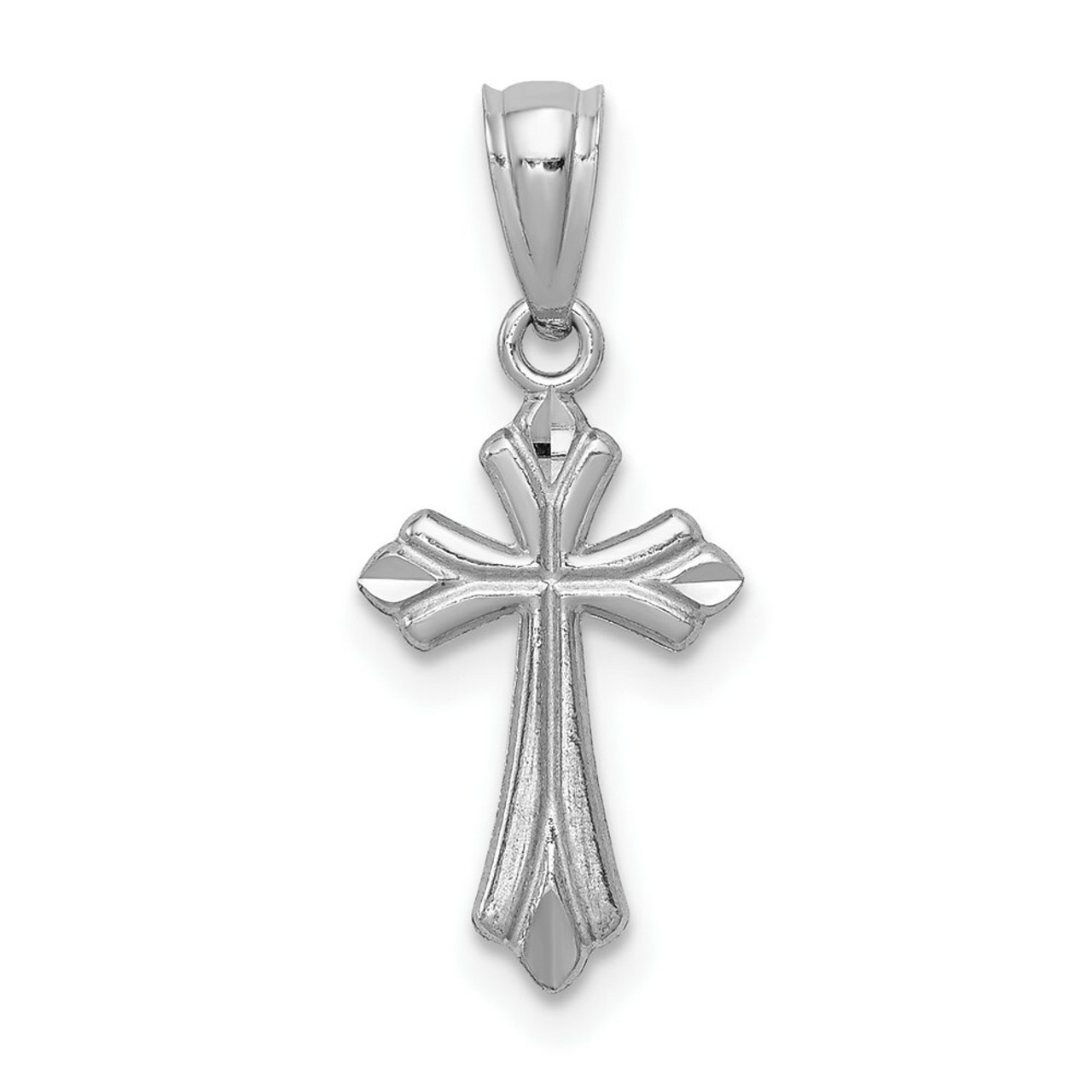 14K White Gold Budded Cross Charm - (A98-256)