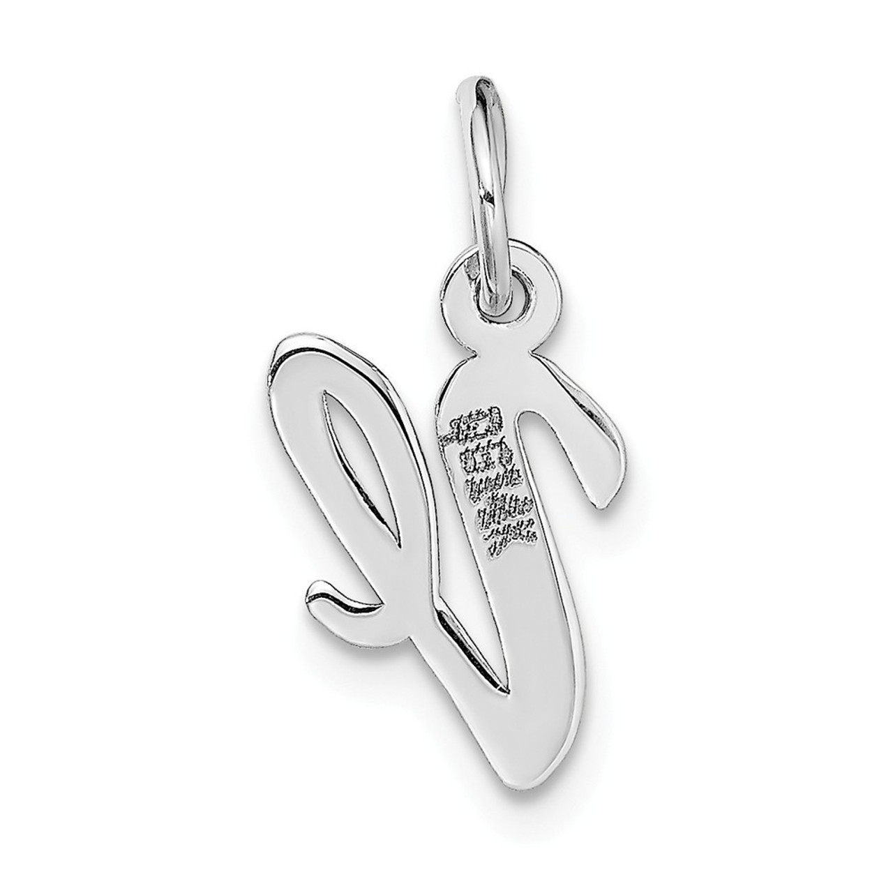 14K White Gold Small Script Initial Letter V Charm Pendant - (B11-966)