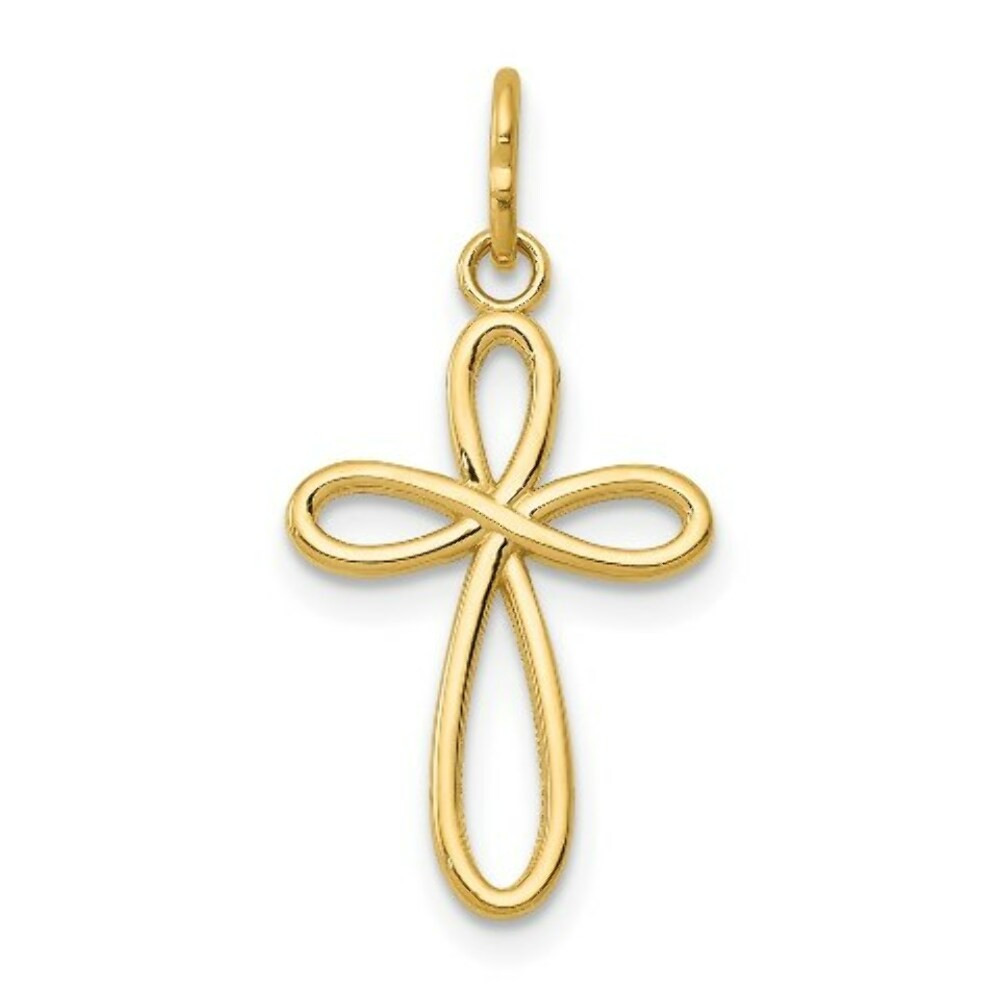 14K Yellow Gold Polished Small Ribbon Cross Pendant - (B14-322