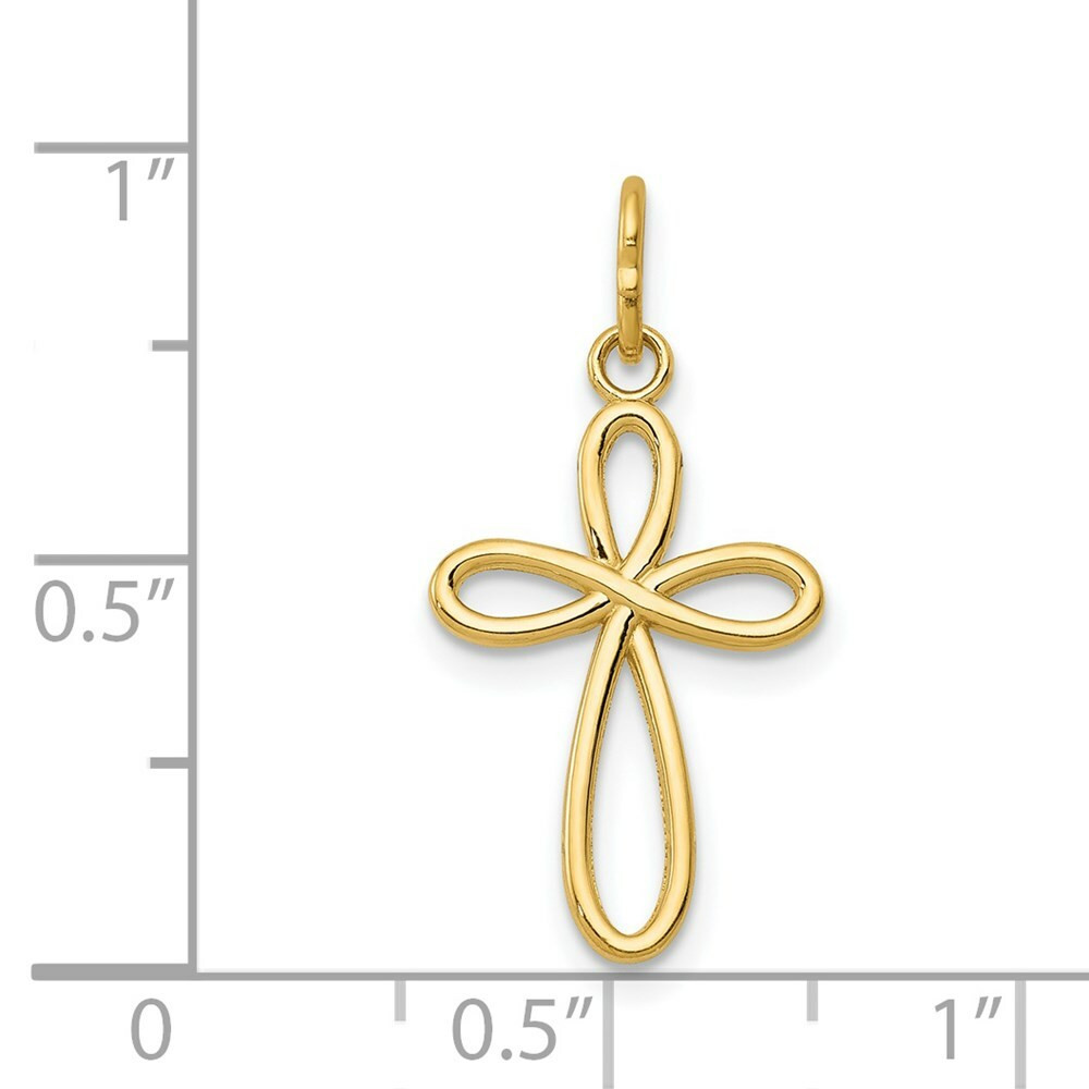 14K Yellow Gold Polished Small Ribbon Cross Pendant - (B14-322