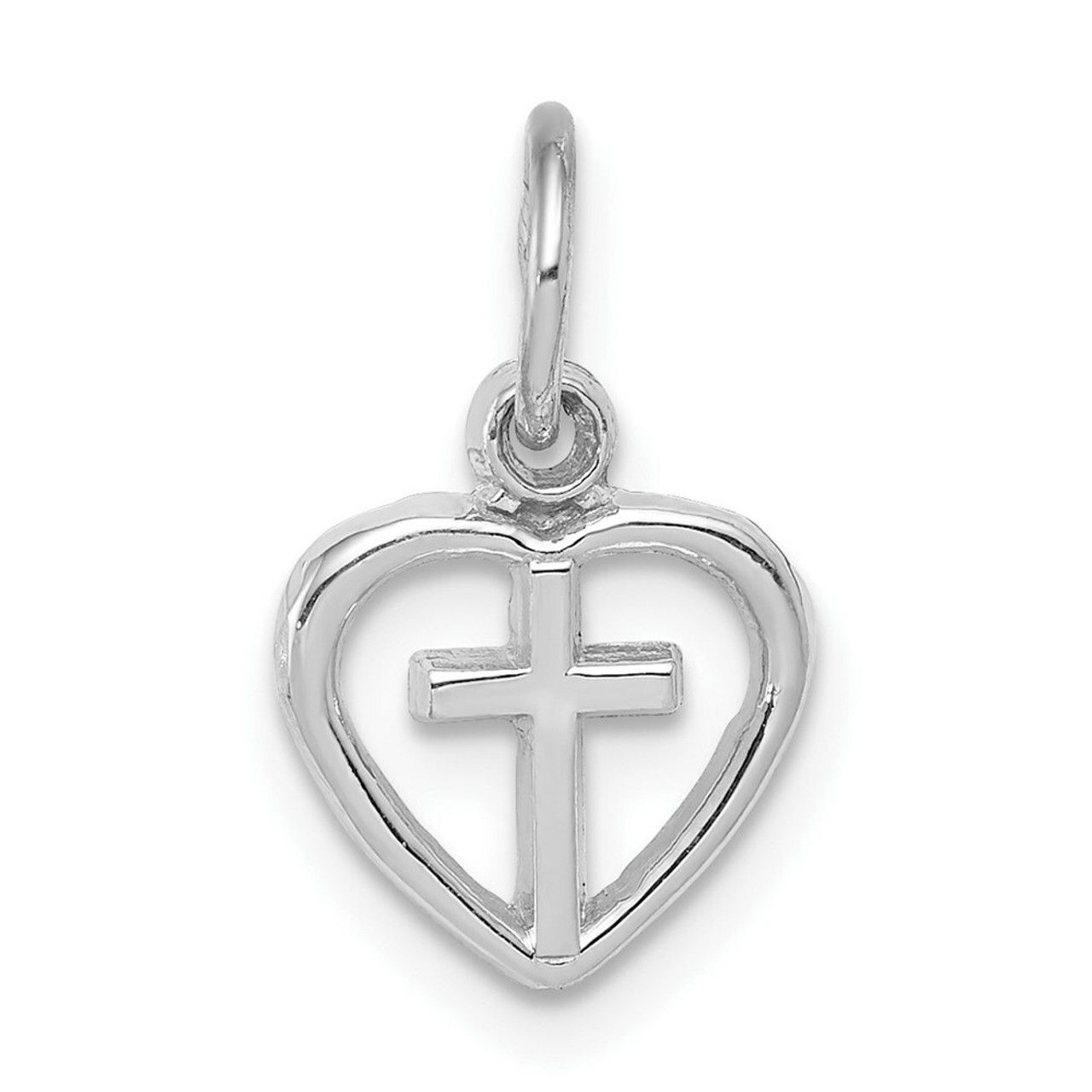 14K White Gold Cross In Heart Charm 16mm length - (A84-878)