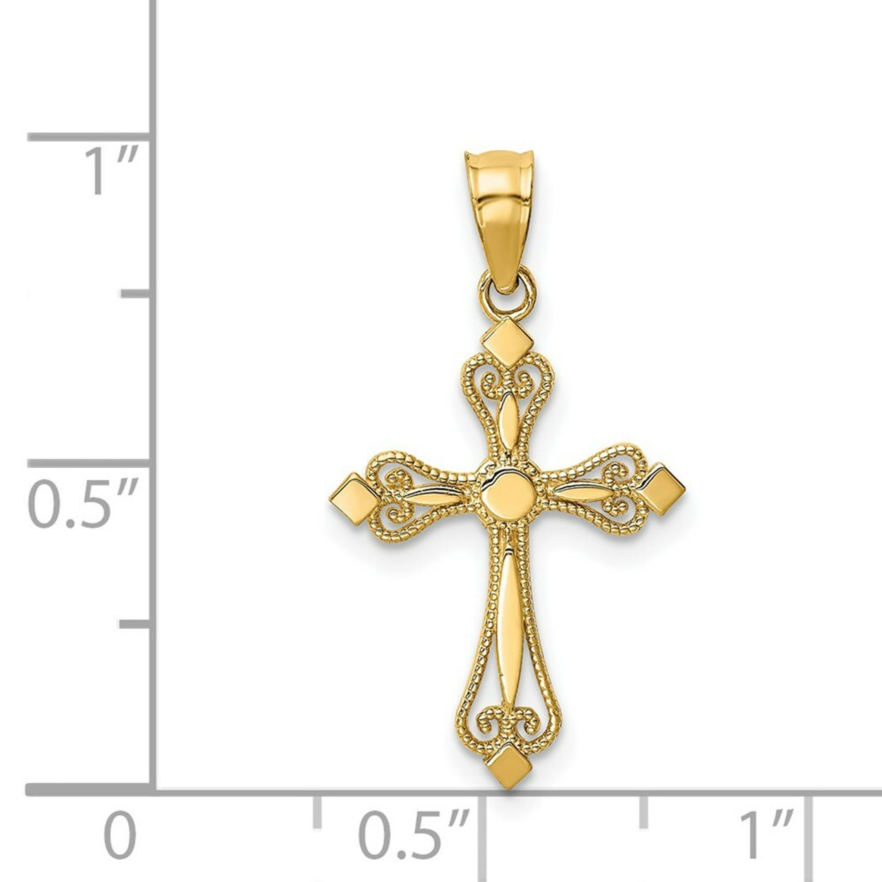 14K Yellow Gold Mini Budded Cross Pendant - (A85-425)