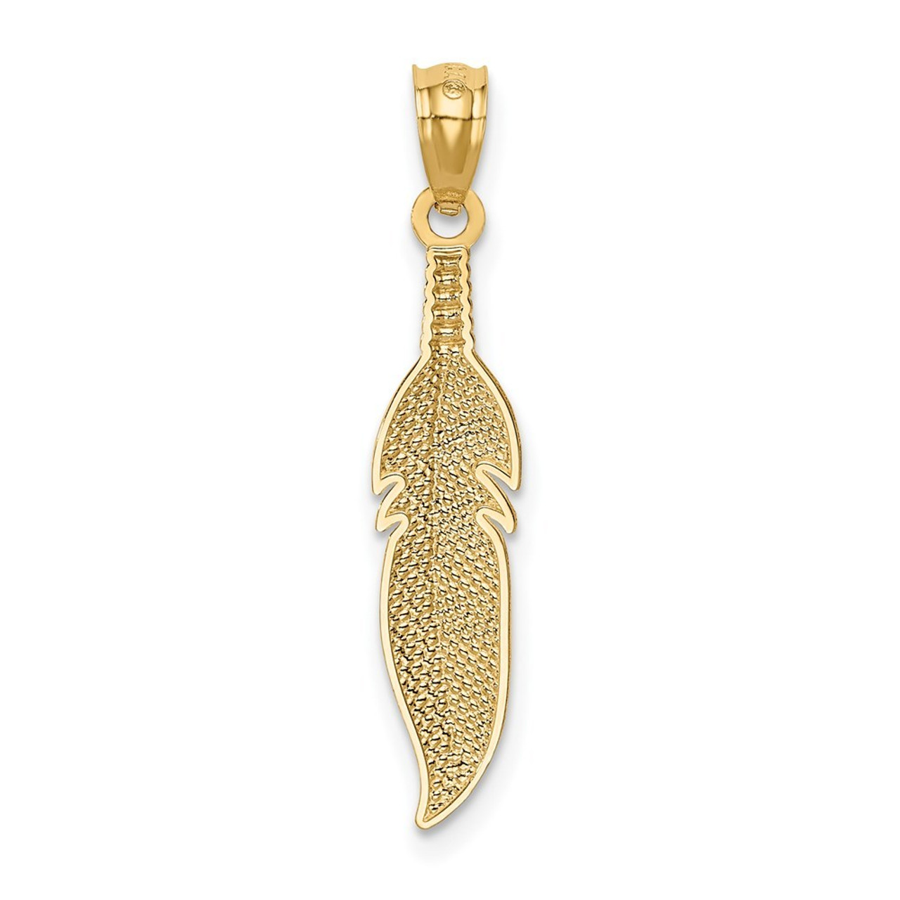 14K Yellow Gold Polished Feather Pendant - (A86-346)