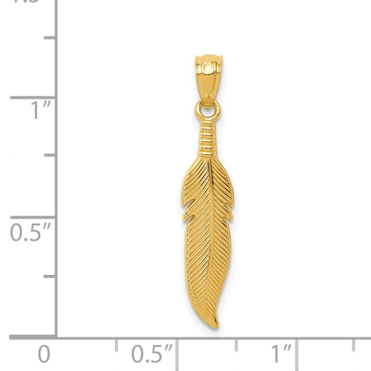 14K Yellow Gold Polished Feather Pendant - (A86-346)