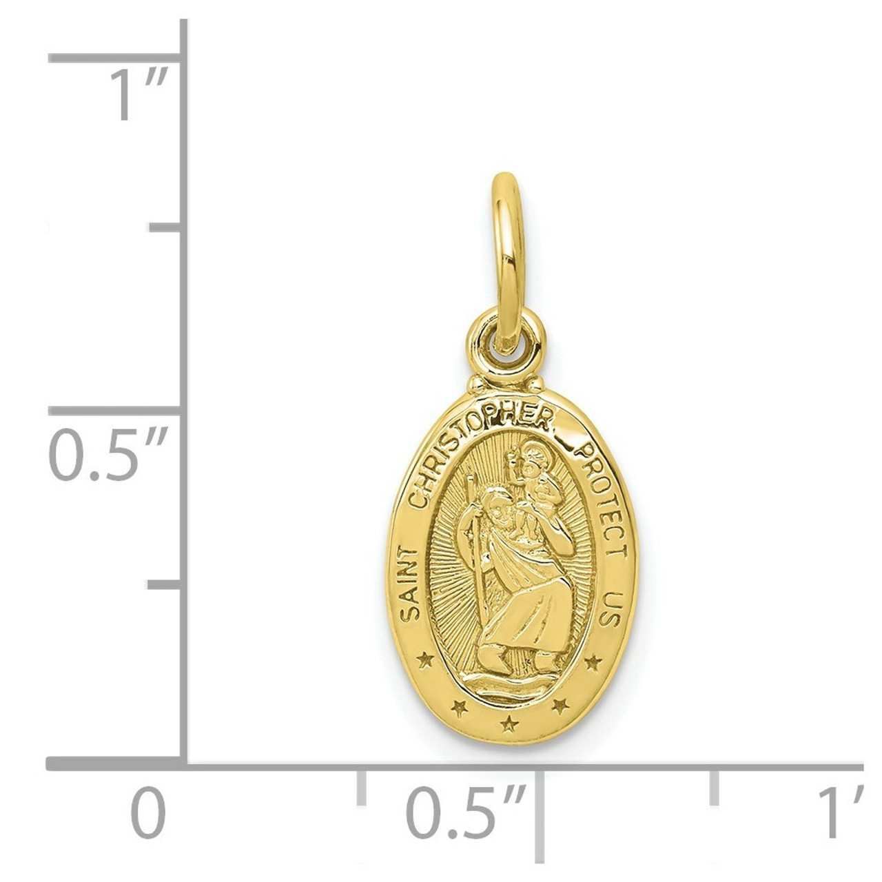 10K Yellow Gold Solid Satin Polished Saint Christopher Pendant - (A86-706)