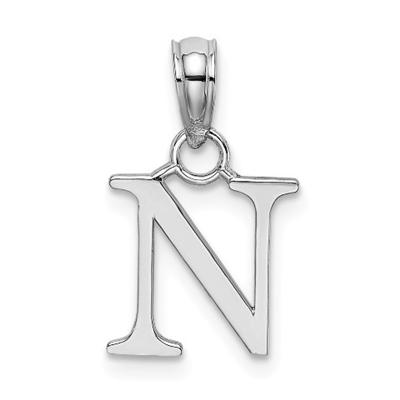 14K White Gold Polished N Block Initial Charm Pendant - (A90-162)