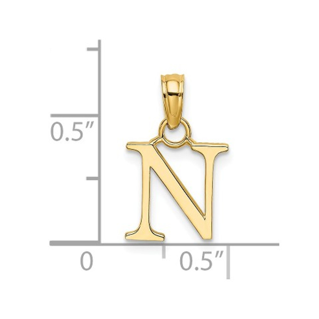 14K Yellow Gold Polished N Block Initial Charm Pendant - (A90-904)