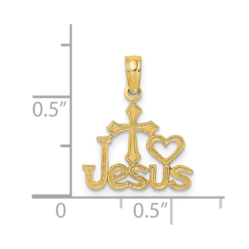 14K Yellow Gold Jesus With Cross & Heart Charm Pendant - (A93-676