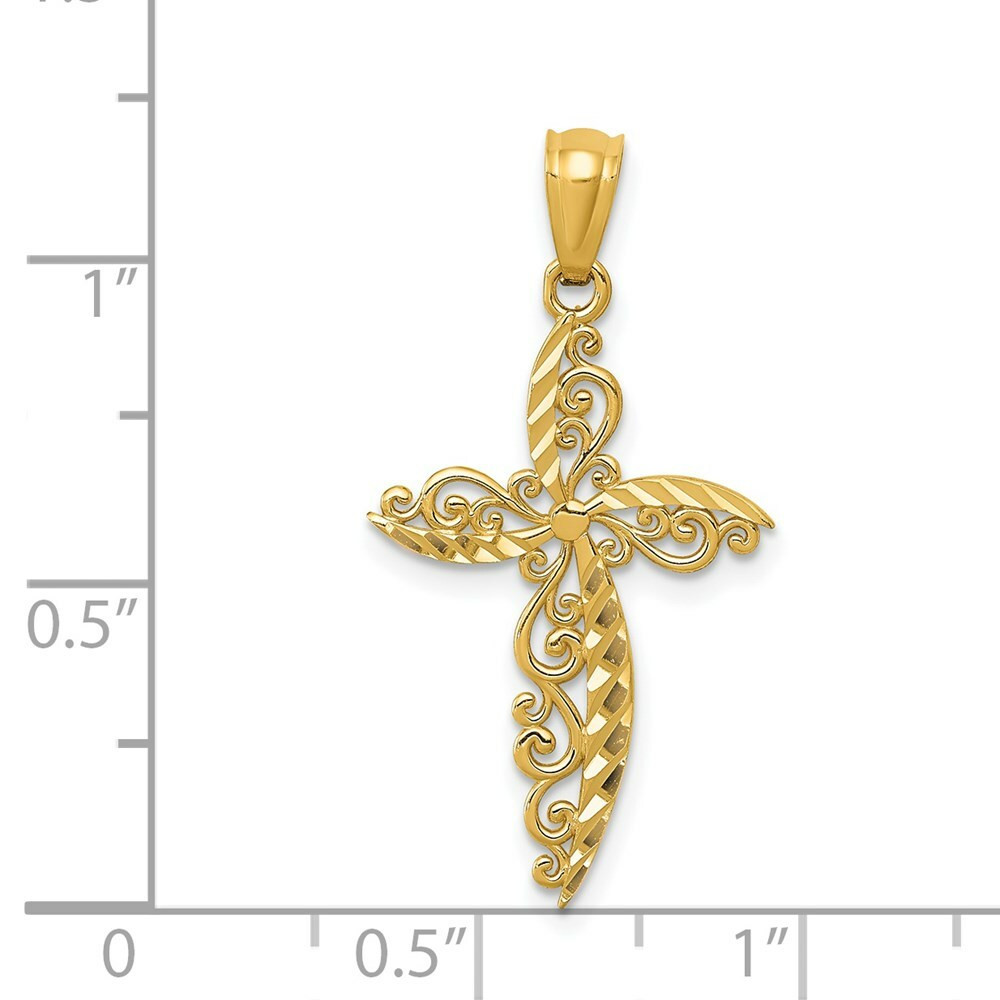 s*6様 14KT ALL GOLD 金無垢】希少 ALEXORA 17石 手巻 14K Yellow Gold Scroll Design Cross Pendant - (A97-976) - Roy Rose