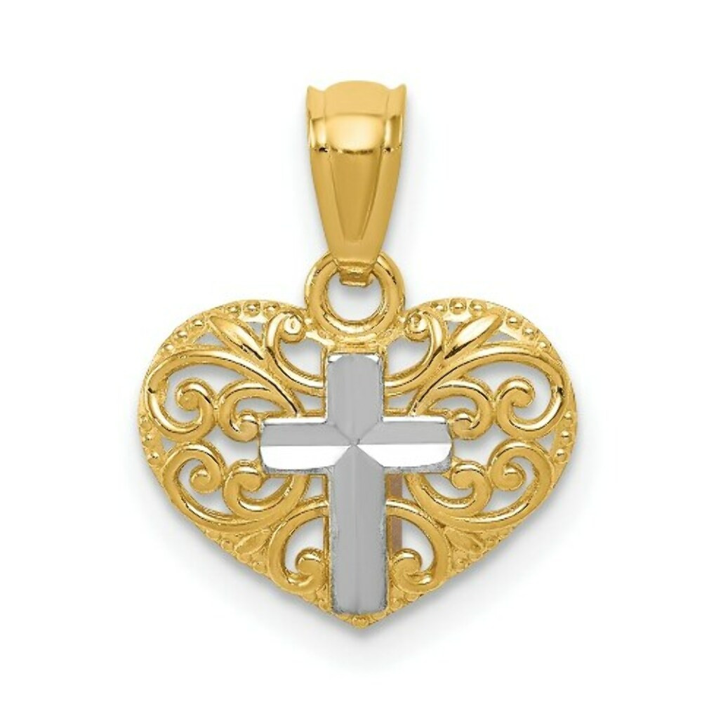14K Yellow Gold Two-tone Cross In Heart Pendant - (A97-983) - Roy