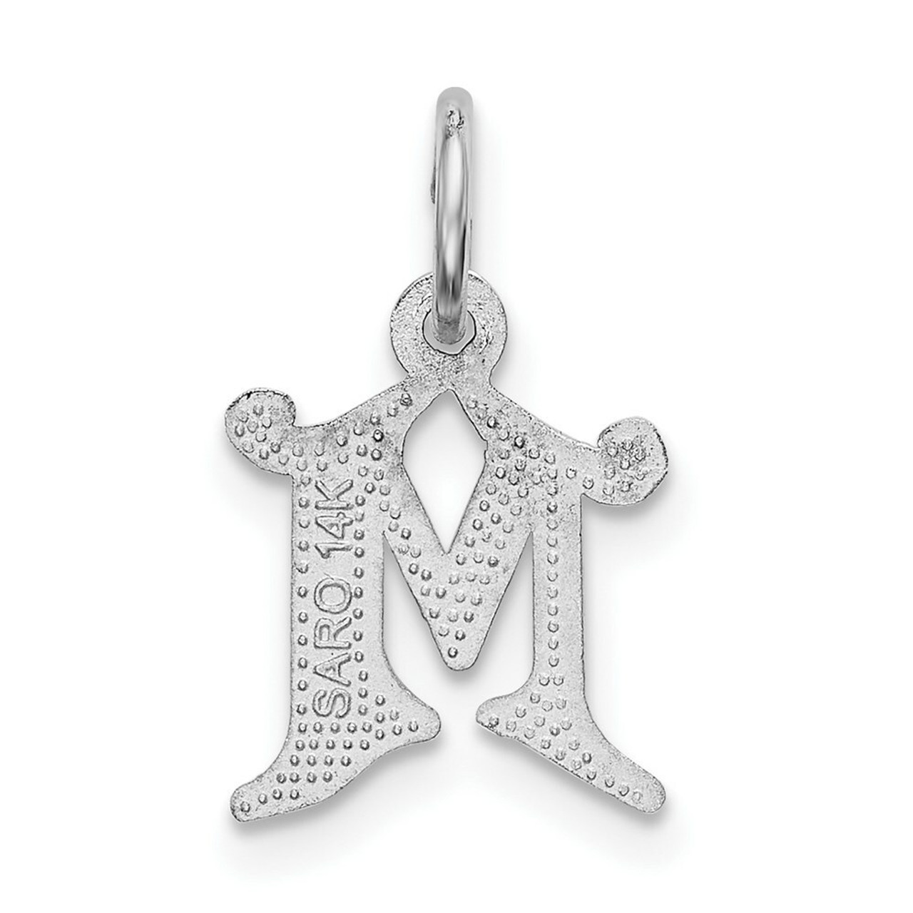 14K White Gold Diamond-cut Initial Letter M Charm Pendant - (A98-487)