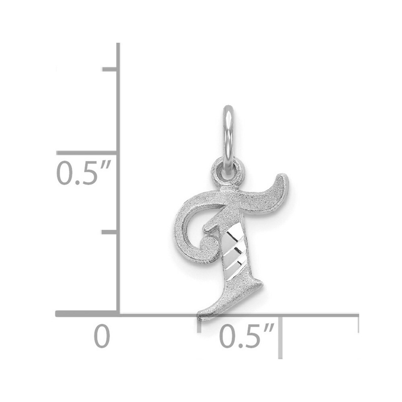 14K White Gold Diamond-cut Initial Letter T Charm Pendant - (A98-586)