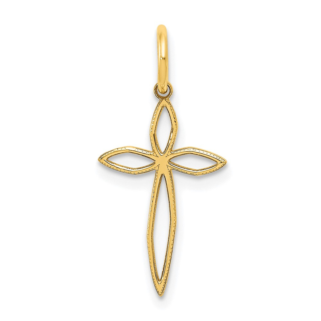 14K Yellow Gold Laser Designed Cross Charm 22mm length - (B11-135)