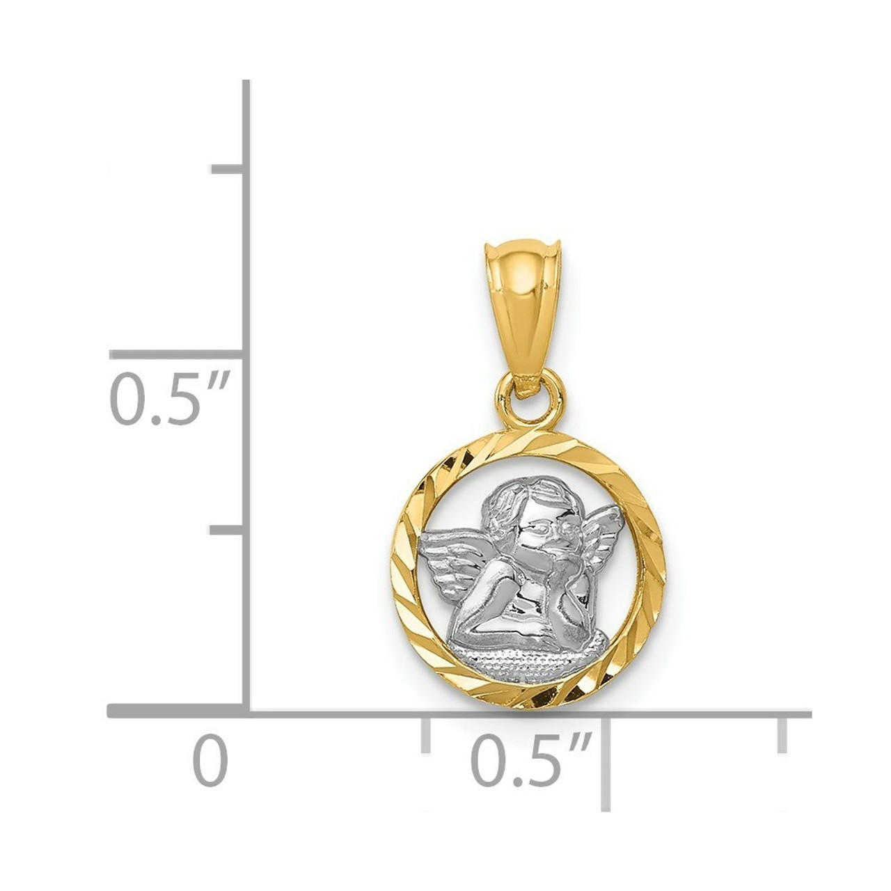 14K Yellow Gold Yellow Gold Rhodium Plated Cherub Pendant - (B11-296)