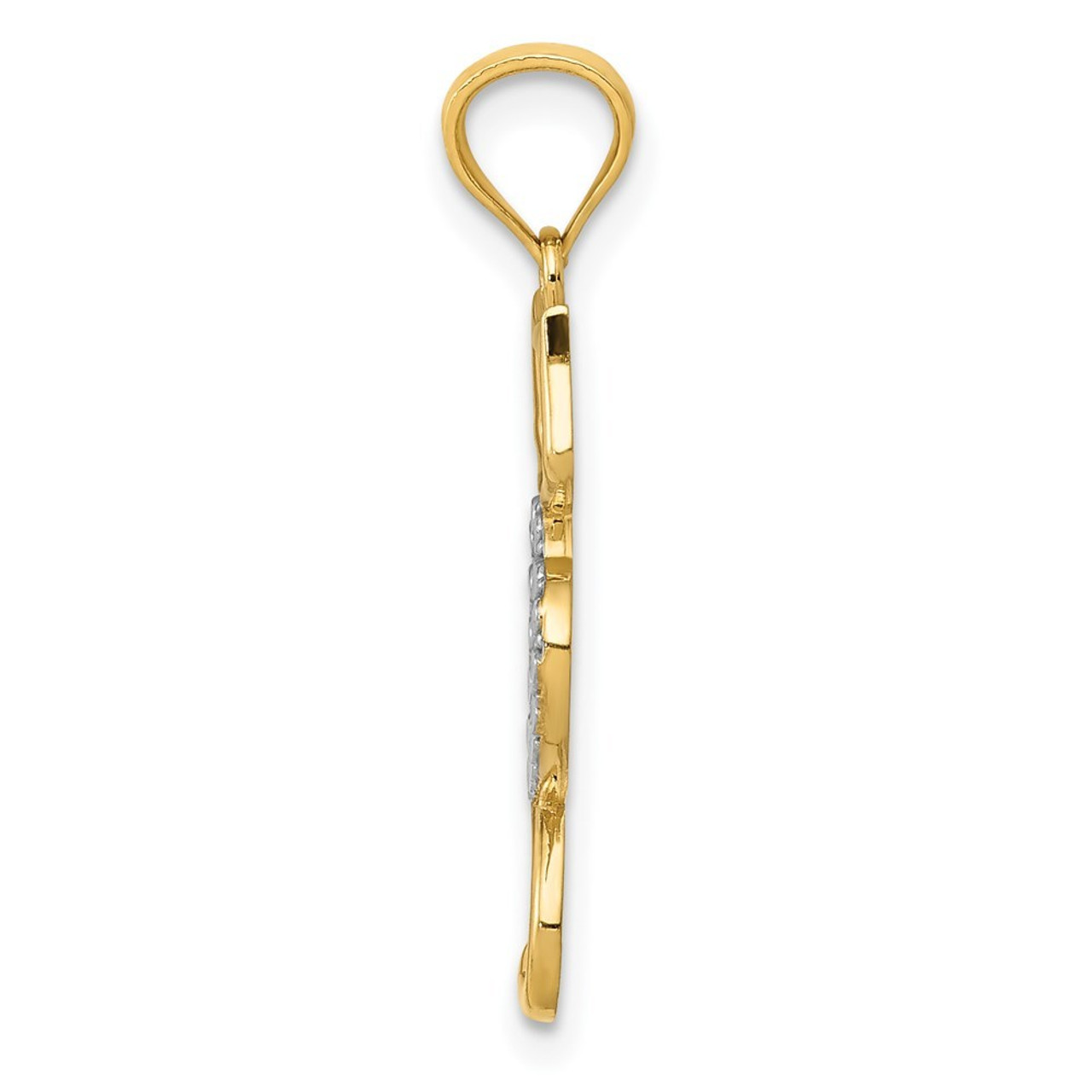 14K Two-tone Gold Polished Cat with Heart Pendant - (B11-953)