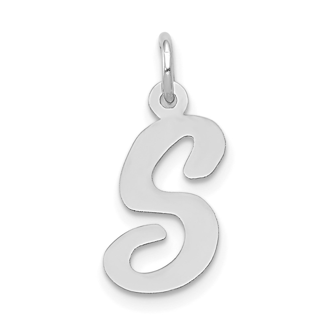 14K White Gold Medium Script Initial Letter S Charm Pendant - (B13-117)