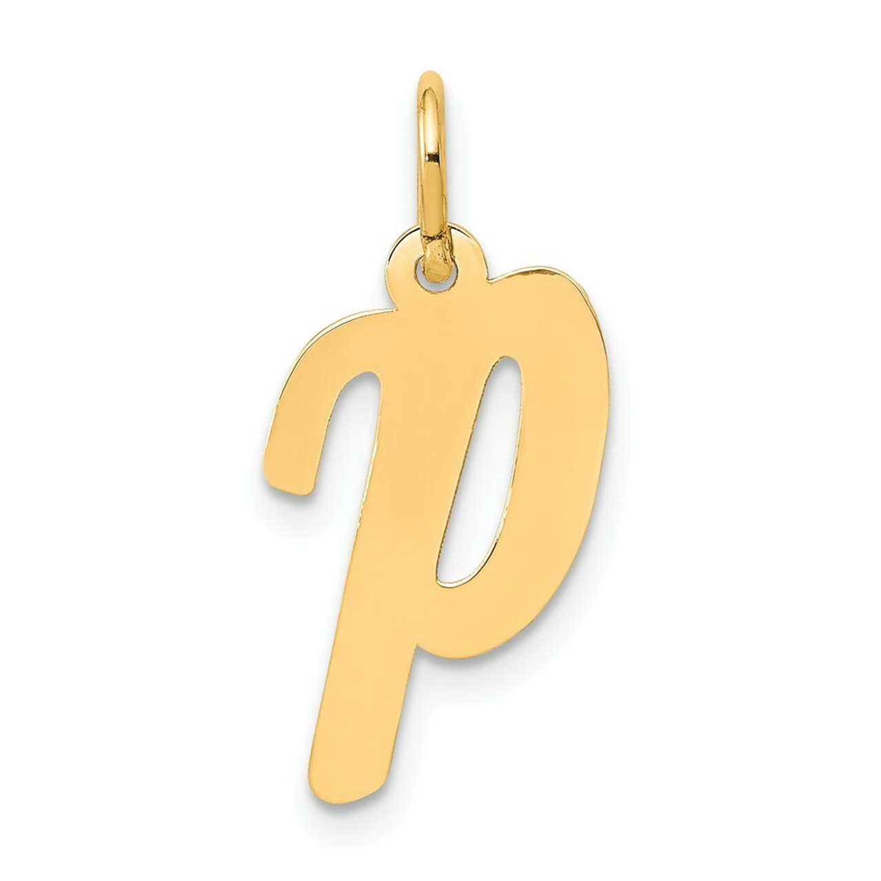14K Yellow Gold Medium Script Initial Letter P Charm Pendant - (B13-237)