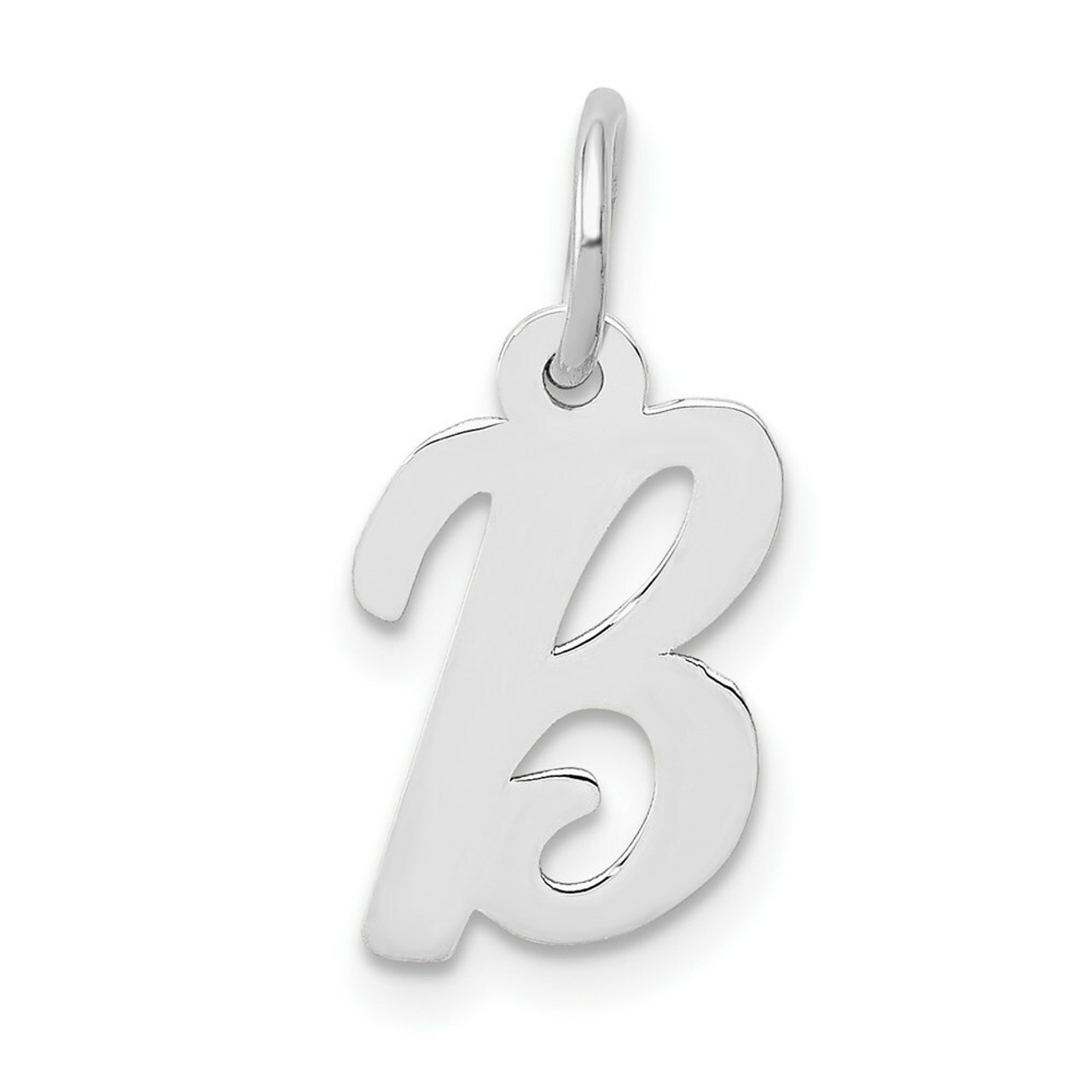 14K White Gold Small Script Initial Letter B Charm Pendant - (B13-242)