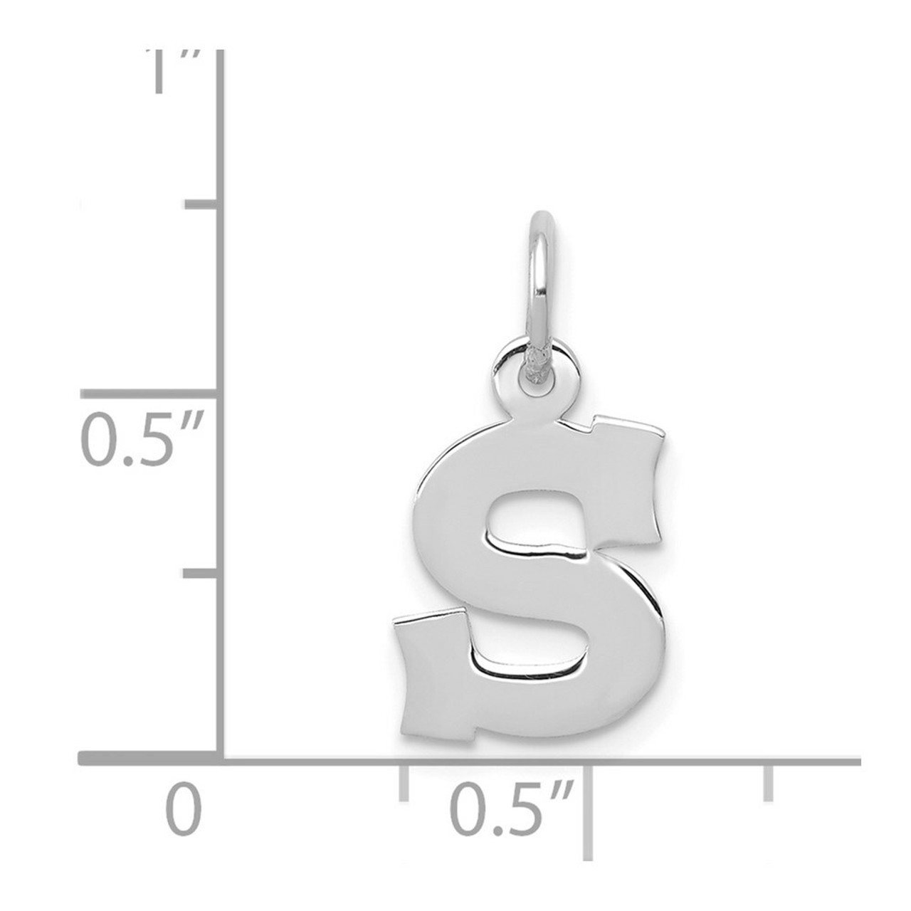 14K White Gold Small Block Initial Letter S Charm Pendant - (B13-270)