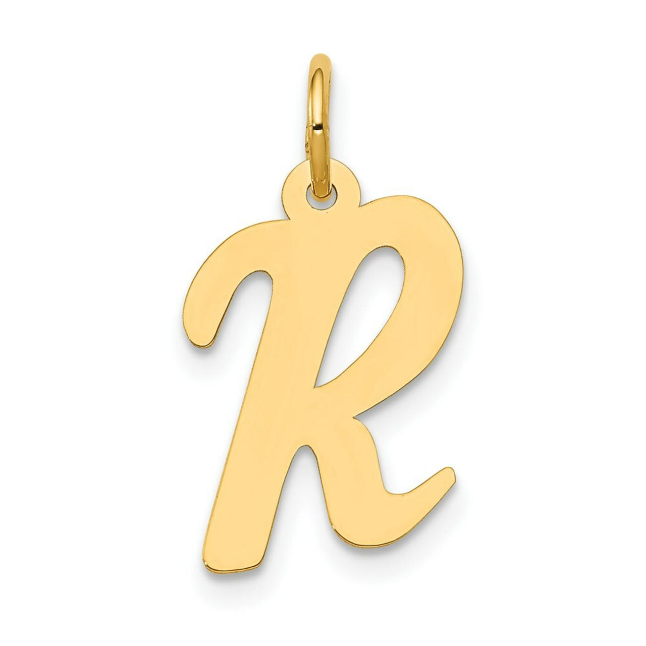 14K Yellow Gold Medium Script Initial Letter R Charm Pendant - (B13-342)