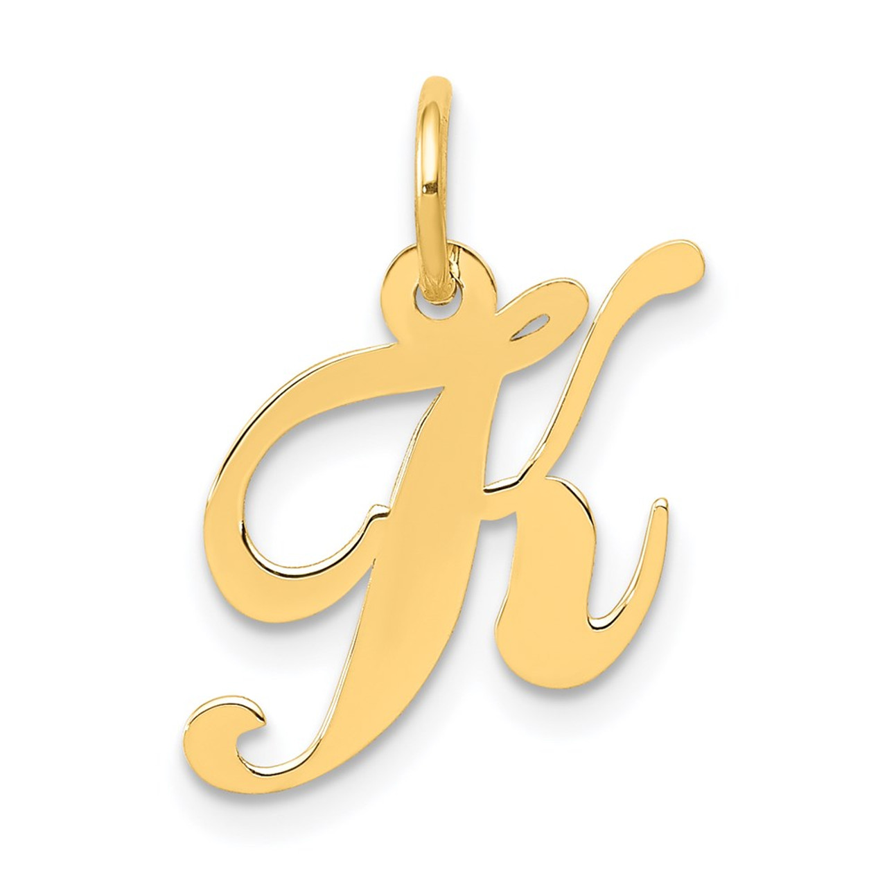 14K Yellow Gold Small Fancy Script Initial Letter K Charm - (B13-486)