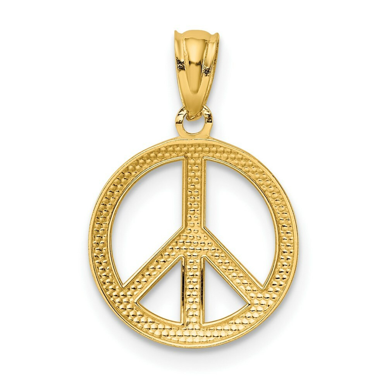 14K Yellow Gold Polished Peace Sign Circle Pendant - (B14-363)