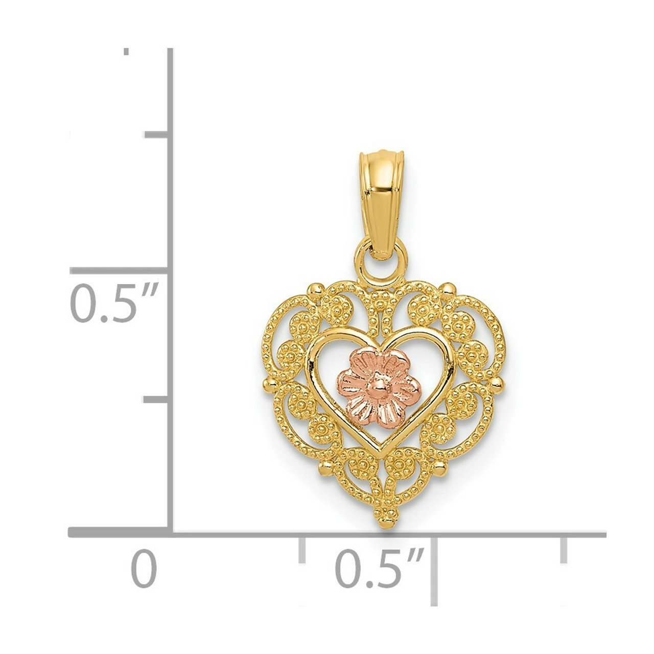 14K Two-tone Gold Rose Heart Pendant - (A85-253)