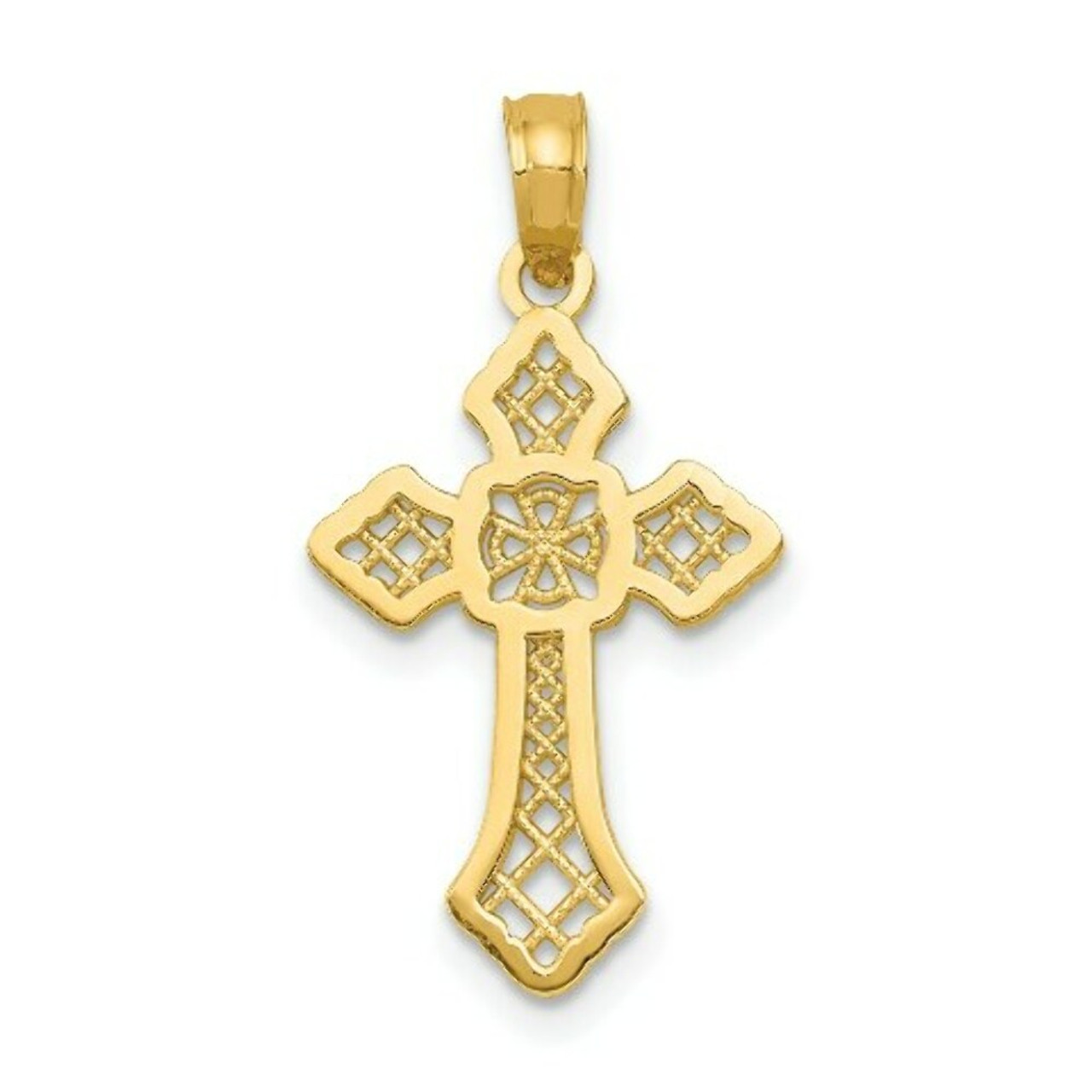 14K Yellow Gold Polished Cross with Lace Center & Arrow Tips Pendant - (A85-586)