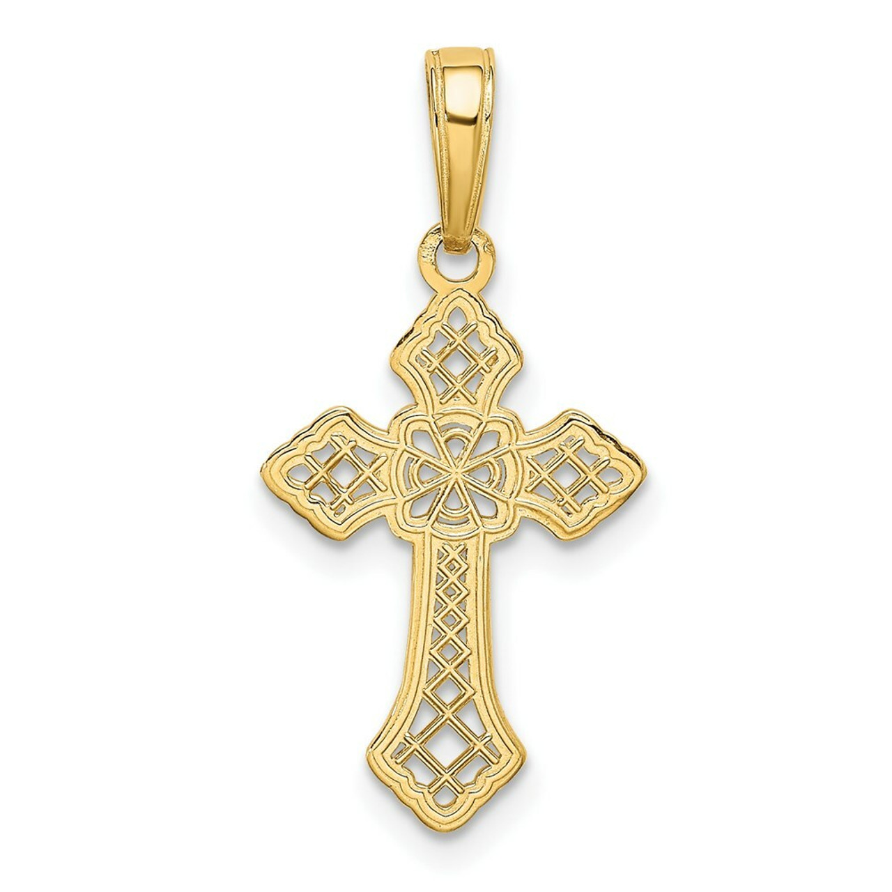 14K Yellow Gold Polished Cross with Lace Center & Arrow Tips Pendant - (A85-586)