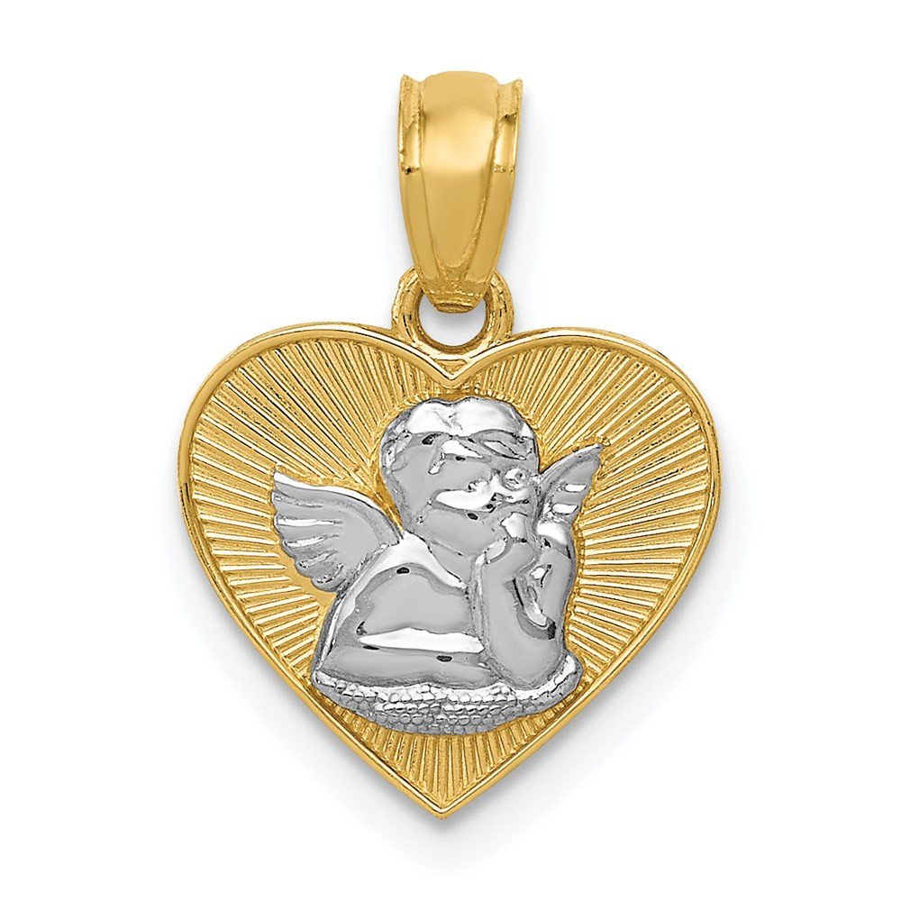 14K Two-tone Gold Two-tone Polished Guardian Angel In Heart